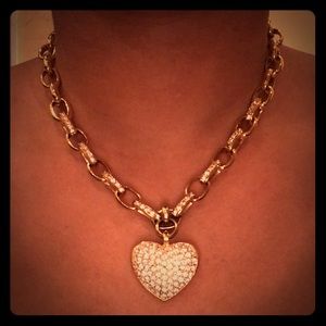 Gold heart chain bundle with diamond accent